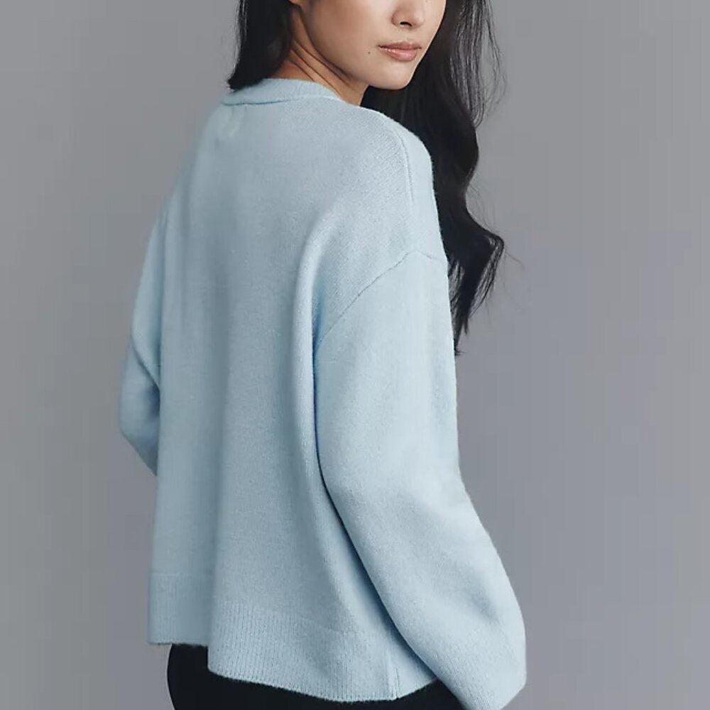 Anthropologie POODLE Maeve DOG ICON sweater light blue crew neck Pullover M NWT - Picture 6 of 14